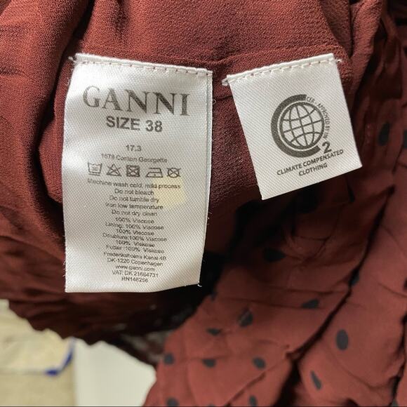 Ganni chocolate brown long sleeve mini Polka Dot Dress sz 38 US 6 - Picture 11 of 15